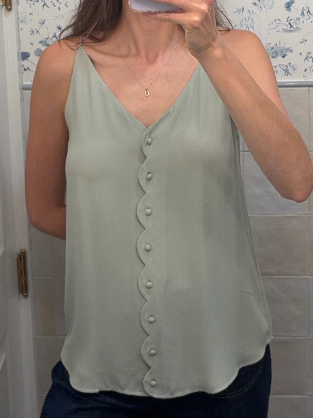 LOFT Sage Green Scallop-Button Cami